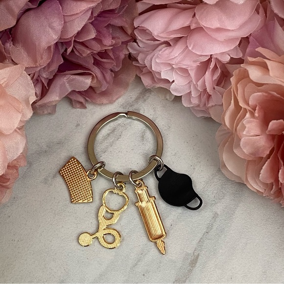 Nurses Keychain with Stethoscope, Nurses Cap & Black Face Mask - Picture 9 of 16